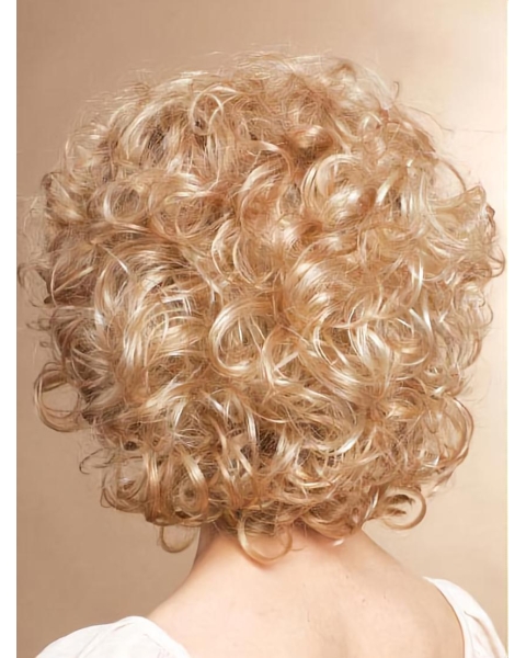 Shining Blonde Curly Chin Length Synthetic Wigs