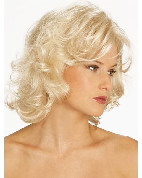 Pleasing Blonde Curly Chin Length Classic Wigs