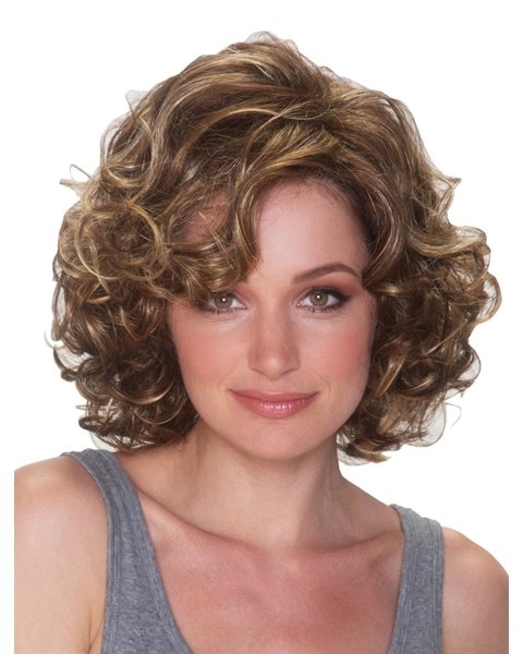 Impressive Blonde Curly Chin Length Synthetic Wigs