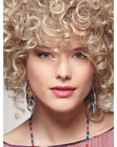 Fashional Blonde Chin Length Curly With Bangs Beautiful Wigs