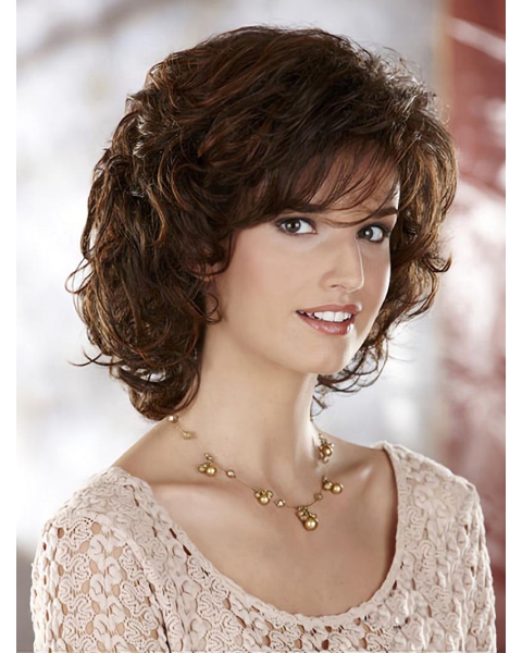 Easeful Brown Curly Chin Length Classic Wigs