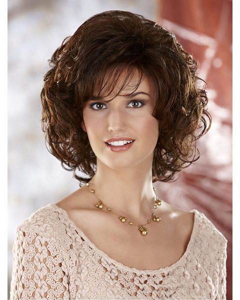 Easeful Brown Curly Chin Length Classic Wigs