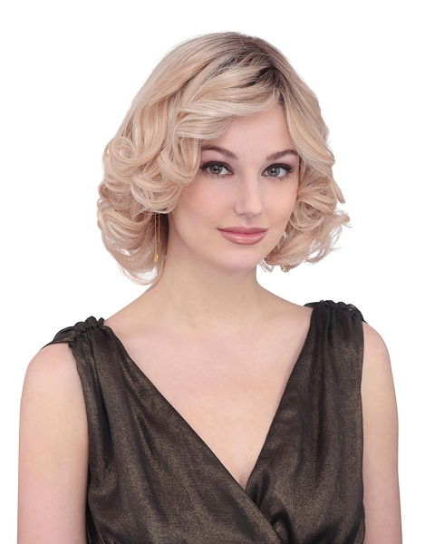 Popular Chin Length Curly Blonde With Bangs Amazing Wigs