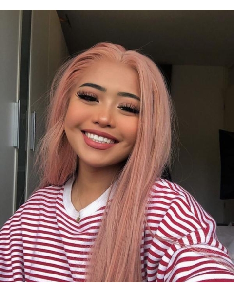 Pink Long Straight Bitter Sweet Synthetic Lace Front Wigs For Women