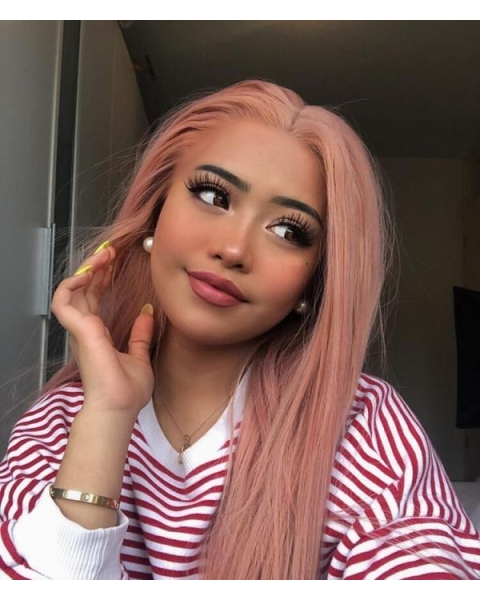 Pink Long Straight Bitter Sweet Synthetic Lace Front Wigs For Women