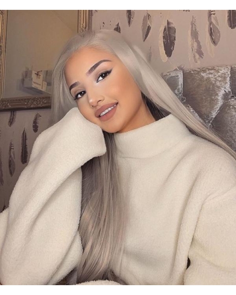 Fashion Long Straight Synthetic Lace Front Silver Wigs