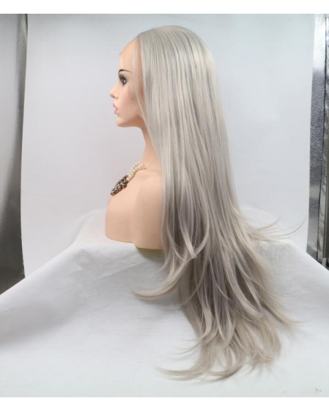 Fashion Long Straight Synthetic Lace Front Silver Wigs