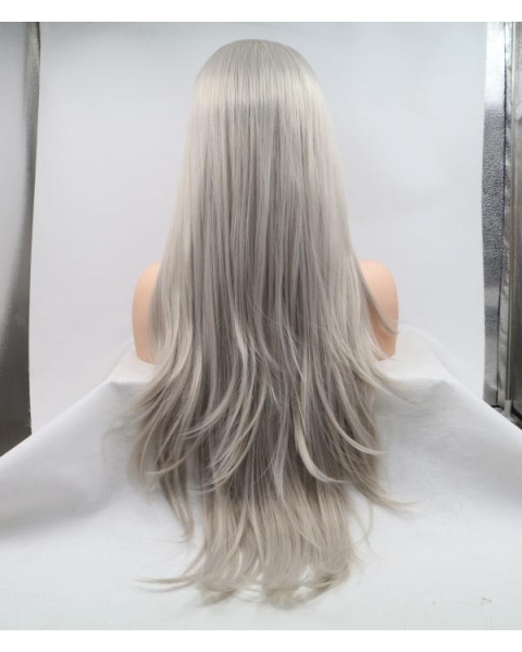 Fashion Long Straight Synthetic Lace Front Silver Wigs