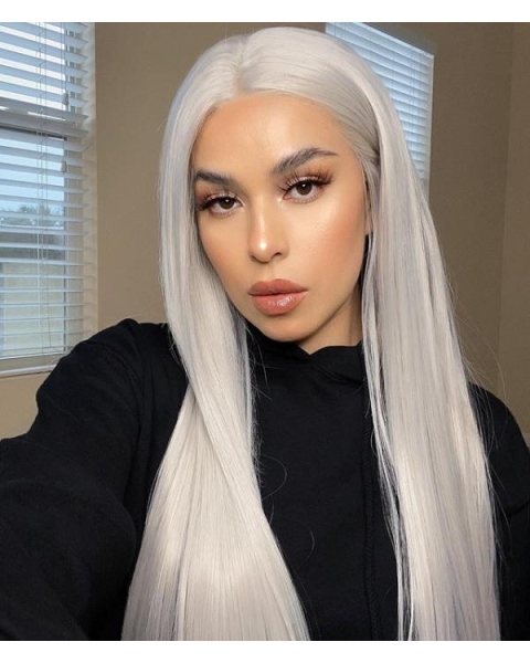 Fashion Long Straight Synthetic Lace Front Silver Wigs