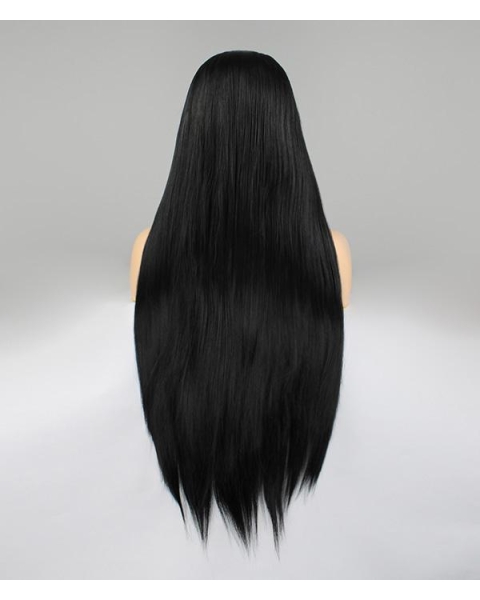 Black Long Straight Swan Synthetic 13*4 Lace Front Wigs