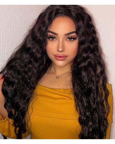 Natural Looking Long Curly  Mystical Synthetic Lace Front Wigs For African American Women