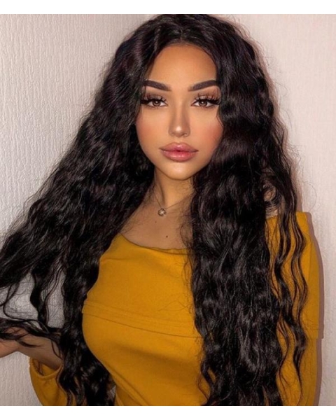 Natural Looking Long Curly  Mystical Synthetic Lace Front Wigs For African American Women