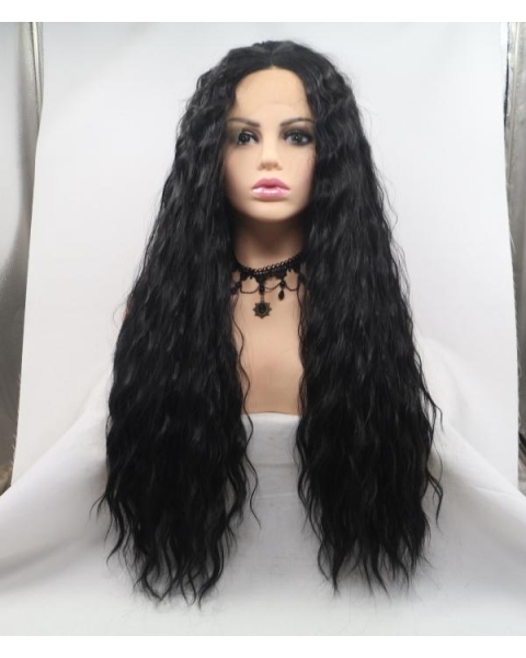 Natural Looking Long Curly  Mystical Synthetic Lace Front Wigs For African American Women