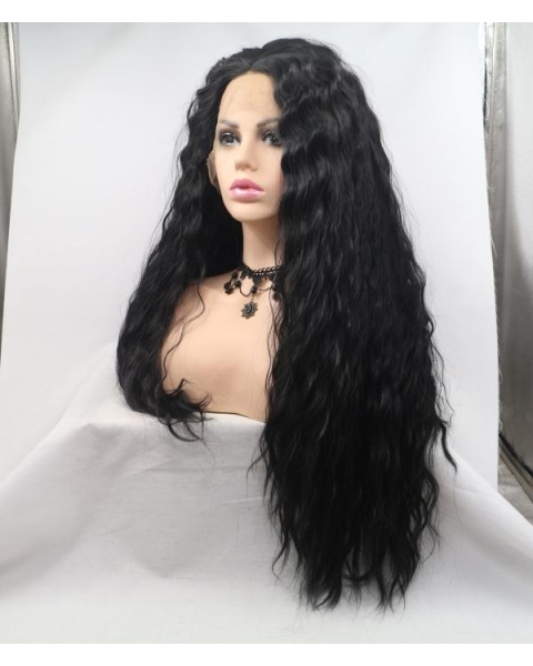 Natural Looking Long Curly  Mystical Synthetic Lace Front Wigs For African American Women