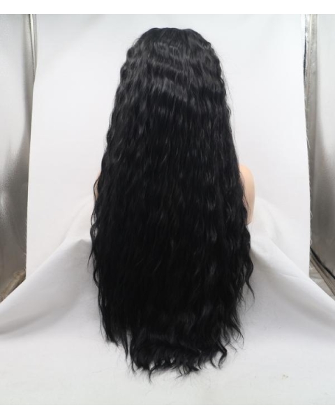 Natural Looking Long Curly  Mystical Synthetic Lace Front Wigs For African American Women