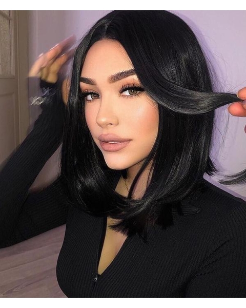 Natural Looking Short Straight  Dark Angel Bob Synthetic Lace Front Wigs For Women