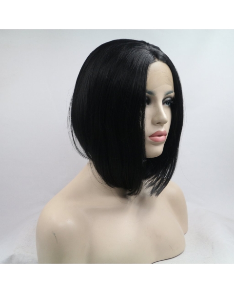 Natural Looking Short Straight  Dark Angel Bob Synthetic Lace Front Wigs For Women