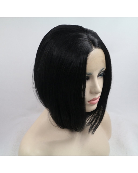 Natural Looking Short Straight  Dark Angel Bob Synthetic Lace Front Wigs For Women