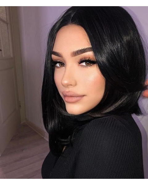 Natural Looking Short Straight  Dark Angel Bob Synthetic Lace Front Wigs For Women