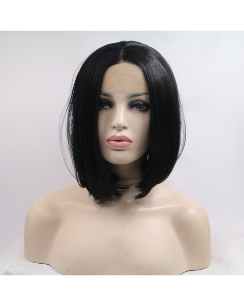 Natural Looking Short Straight  Dark Angel Bob Synthetic Lace Front Wigs For Women