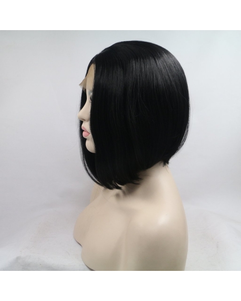 Natural Looking Short Straight  Dark Angel Bob Synthetic Lace Front Wigs For Women