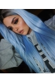 Light Blue Silky Long Straight Synthetic Lace Front Wigs