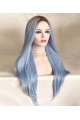 Light Blue Silky Long Straight Synthetic Lace Front Wigs