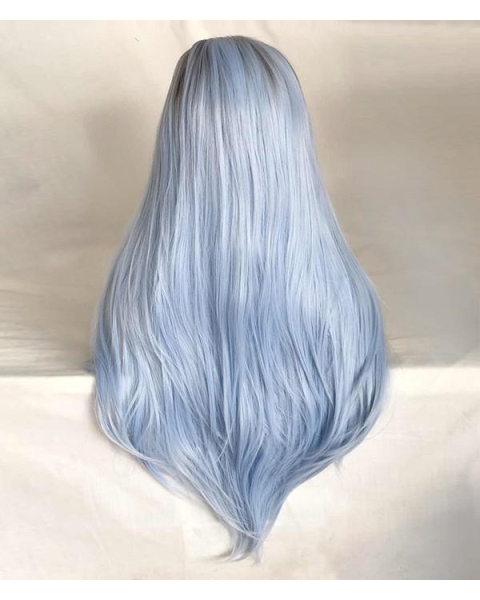 Light Blue Silky Long Straight Synthetic Lace Front Wigs