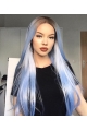 Light Blue Silky Long Straight Synthetic Lace Front Wigs