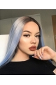 Light Blue Silky Long Straight Synthetic Lace Front Wigs