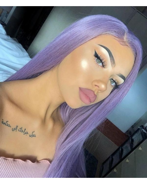 Cosplay Purple Long Straight Breeze Synthetic Lace Front Wigs For Women Without Bangs