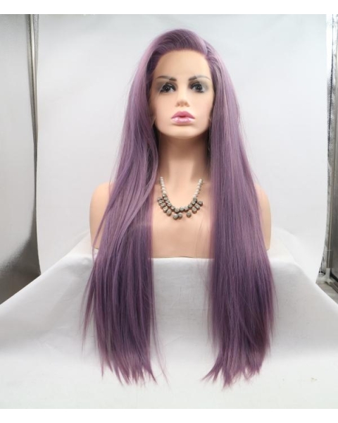 Cosplay Purple Long Straight Breeze Synthetic Lace Front Wigs For Women Without Bangs