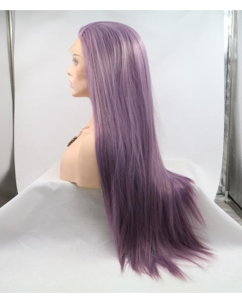 Cosplay Purple Long Straight Breeze Synthetic Lace Front Wigs For Women Without Bangs