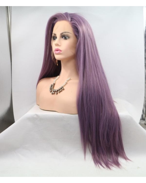 Cosplay Purple Long Straight Breeze Synthetic Lace Front Wigs For Women Without Bangs