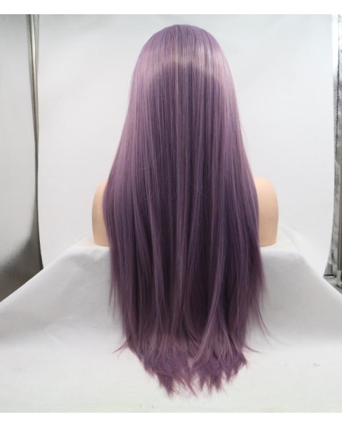 Cosplay Purple Long Straight Breeze Synthetic Lace Front Wigs For Women Without Bangs