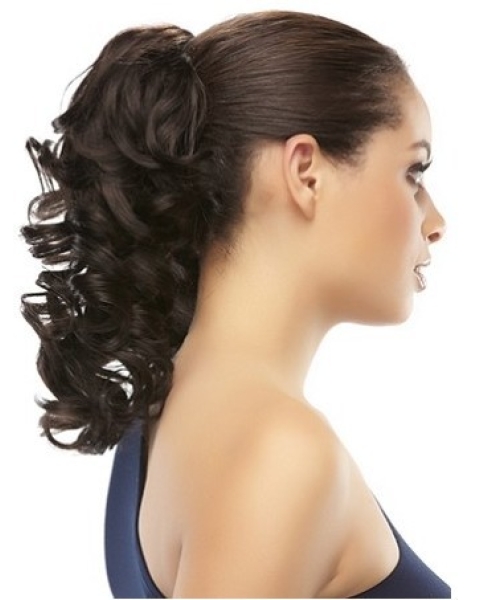 Fashionable Brown Curly Clip in Hairpieces