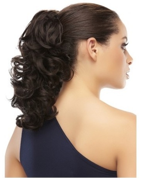 Fashionable Brown Curly Clip in Hairpieces