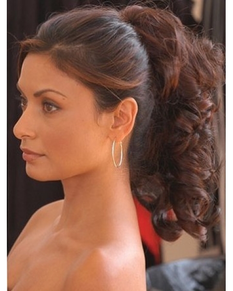 Fashionable Brown Curly Clip in Hairpieces