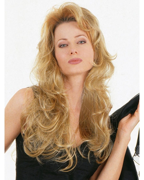 Sassy Blonde Wavy Long Human Hair Wigs & Half Wigs