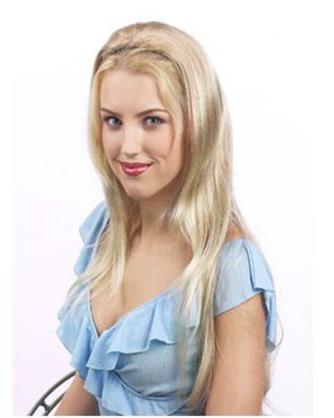 Fashionable Blonde Straight Long Human Hair Wigs & Half Wigs