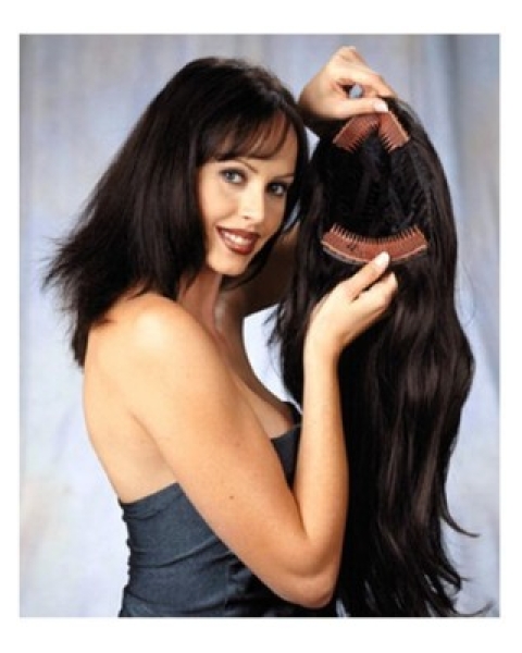 Beautiful Black Wavy Long Human Hair Wigs & Half Wigs