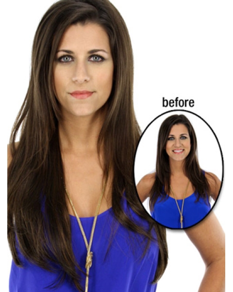 Online Brown Straight Long Hair Falls & Half Hairpieces