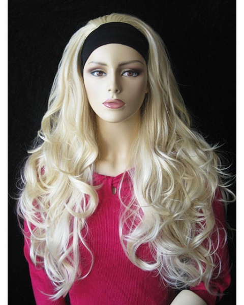 Style Blonde Wavy Long Human Hair Wigs & Half Wigs