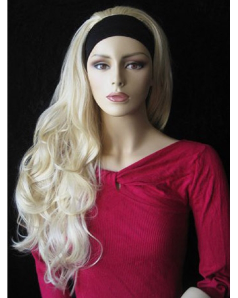 Style Blonde Wavy Long Human Hair Wigs & Half Wigs