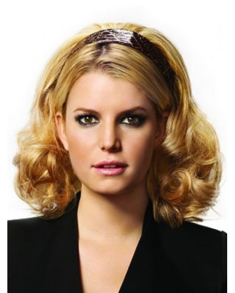 Modern Blonde Curly Shoulder Length Human Hair Wigs & Half Wigs