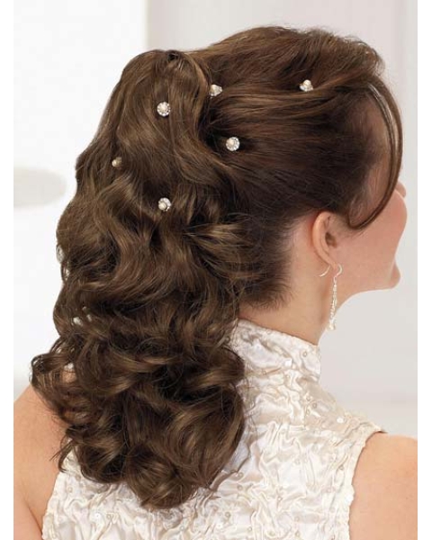 Fashionable Brown Curly Long Ponytails Hairpieces