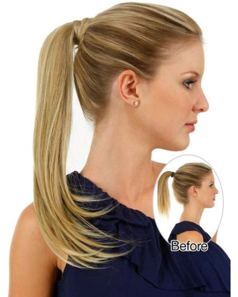 Comfortable Blonde Straight Long Ponytails Hairpieces