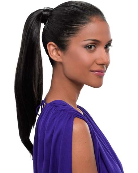 Synthetic Long Black No-fuss Ponytails