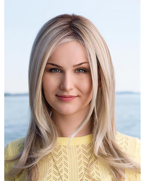 Flexibility Long Straight  Blonde Monofilament Platinum Without Bangs Synthetic Women Wigs