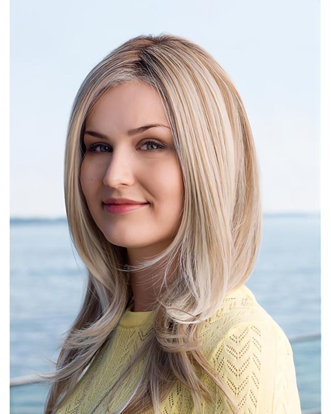 Flexibility Long Straight  Blonde Monofilament Platinum Without Bangs Synthetic Women Wigs